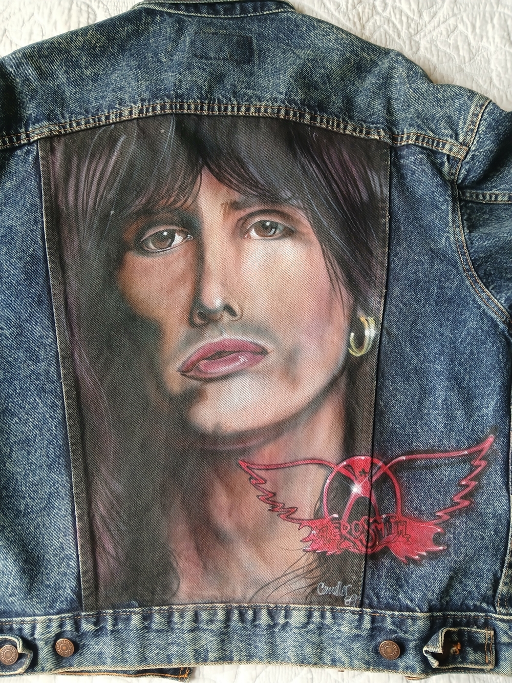 ☆Customized Vintage  Levi's Distressed Blue Denim Aerosmith Jacket With Patches♤ - Picture 2 of 8